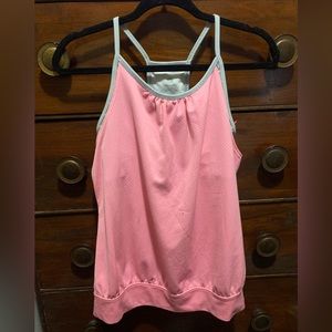 It has a built in bra that is grey and white striped